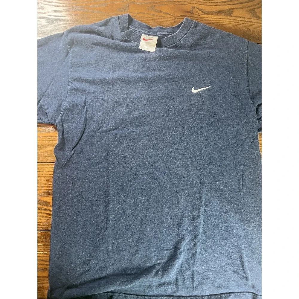 Vintage Nike Embroidered Swoosh T-Shirt Blue Made in USA Size Mediums
